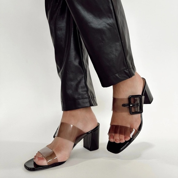 Chinese Laundry Sylvia Clear Block Heel Size 10 Slip On Smoke Square Toe - Picture 3 of 14